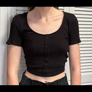 H&M Black Fitted Scoop Neck Cropped T-shirt